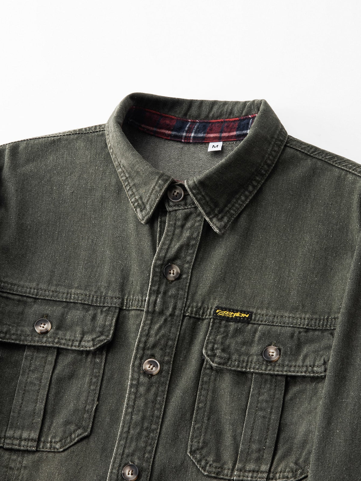 Sobrecamisa utilitária de sarja jeans vintage com lavagem desgastada
