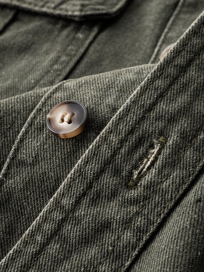 Sobrecamisa utilitária de sarja jeans vintage com lavagem desgastada