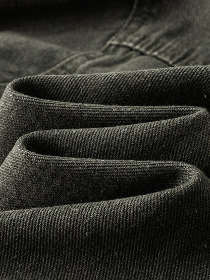 Sobrecamisa utilitária de sarja jeans vintage com lavagem desgastada
