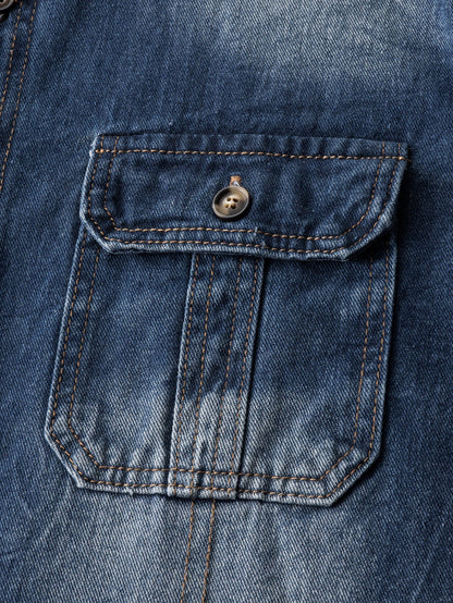 Sobrecamisa utilitária de jeans lavado xadrez contrastante
