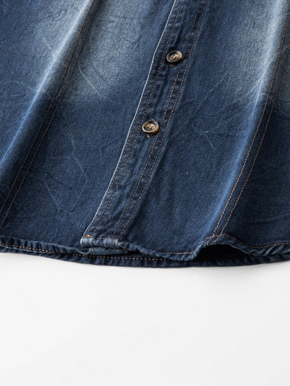 Sobrecamisa utilitária de jeans lavado xadrez contrastante