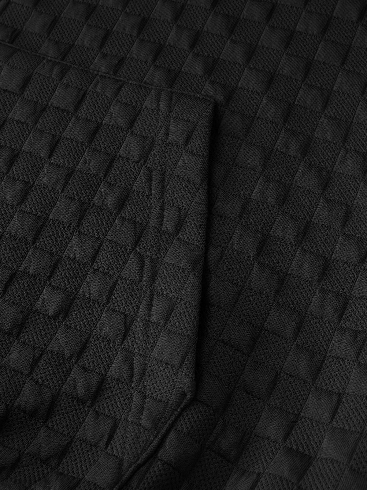 Jaqueta jacquard xadrez com capuz e zíper, corte amplo