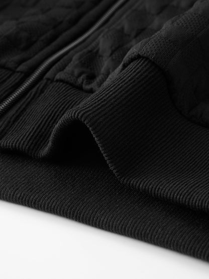 Jaqueta jacquard xadrez com capuz e zíper, corte amplo