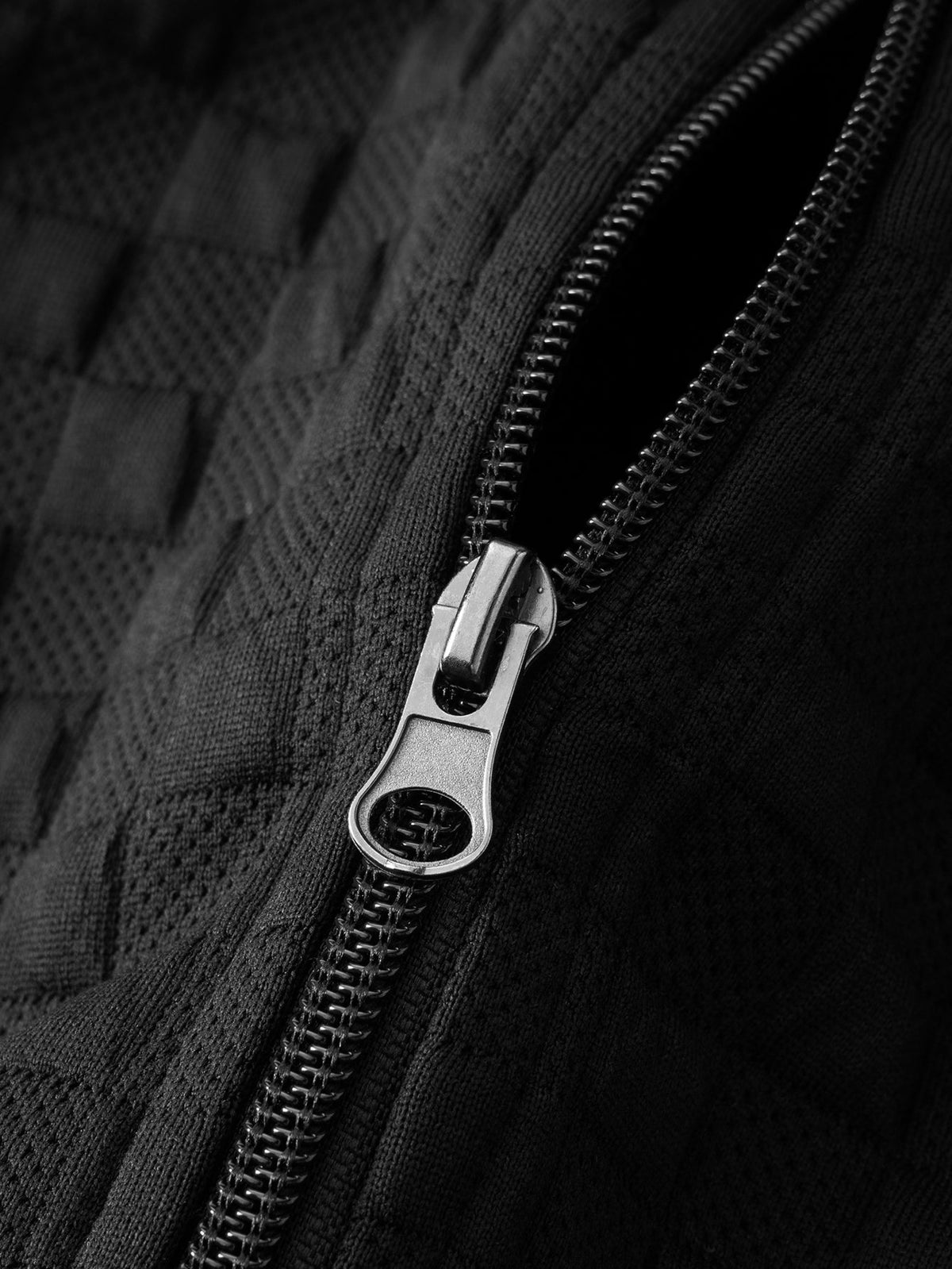 Jaqueta jacquard xadrez com capuz e zíper, corte amplo