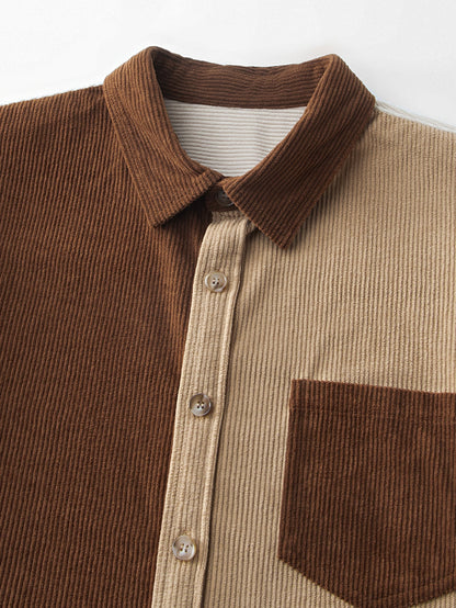 Camisa de veludo cotelê com botões e blocos de cores