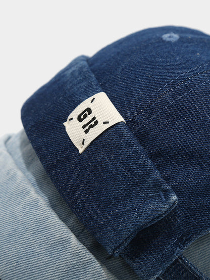Vintage Washed Denim Cuffed Skull Beanie