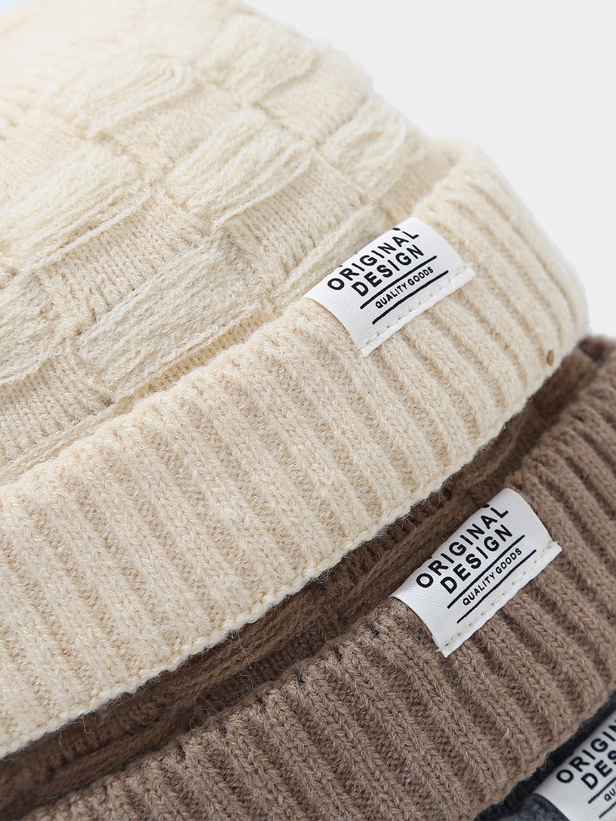 Distressed Check Knit Cuffed Short Beanie