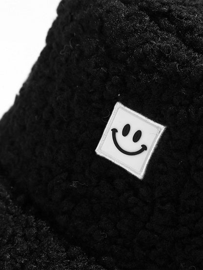 Teddy Fleece Smiley Patch Winter Bucket Hat
