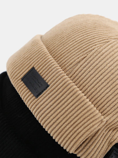 Gorro docker ajustável de veludo cotelê com etiqueta quadrada, estilo skullcap