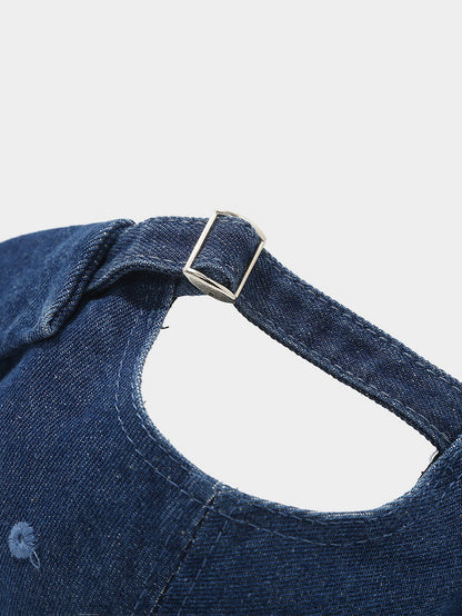 Vintage Washed Denim Cuffed Skull Beanie
