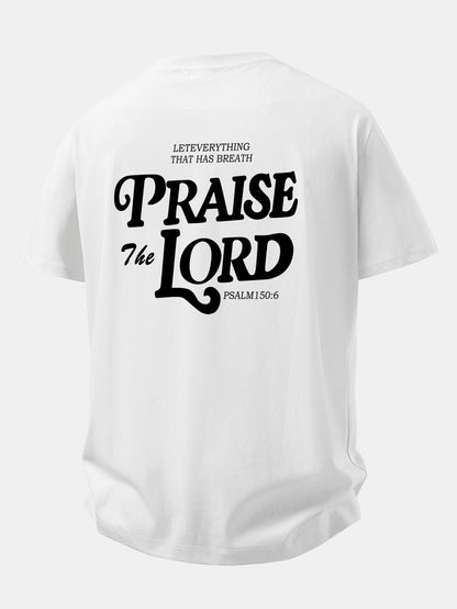 Camiseta de Algodão com Estampa Praise The Lord e Caimento Relaxado