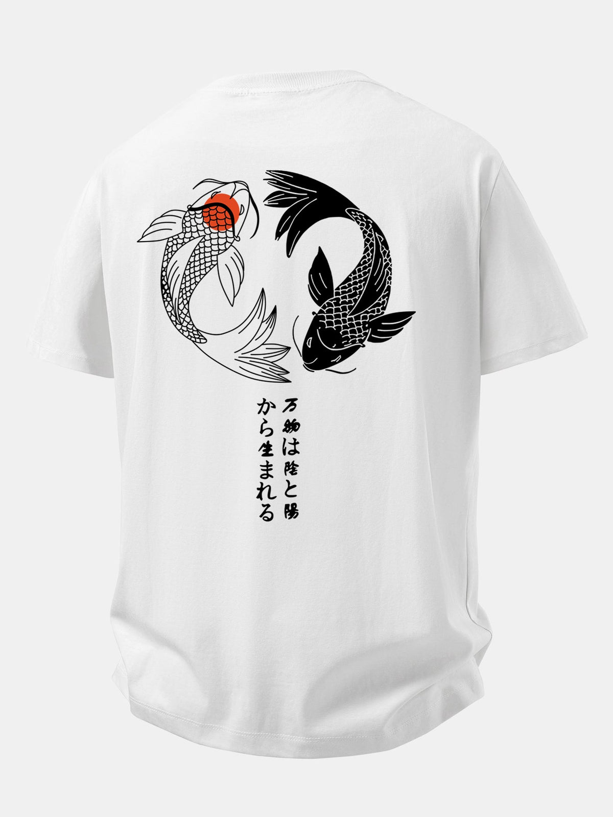 Camiseta de algodão com estampa japonesa de carpas koi e caimento confortável