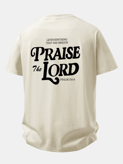Camiseta de Algodão com Estampa Praise The Lord e Caimento Relaxado