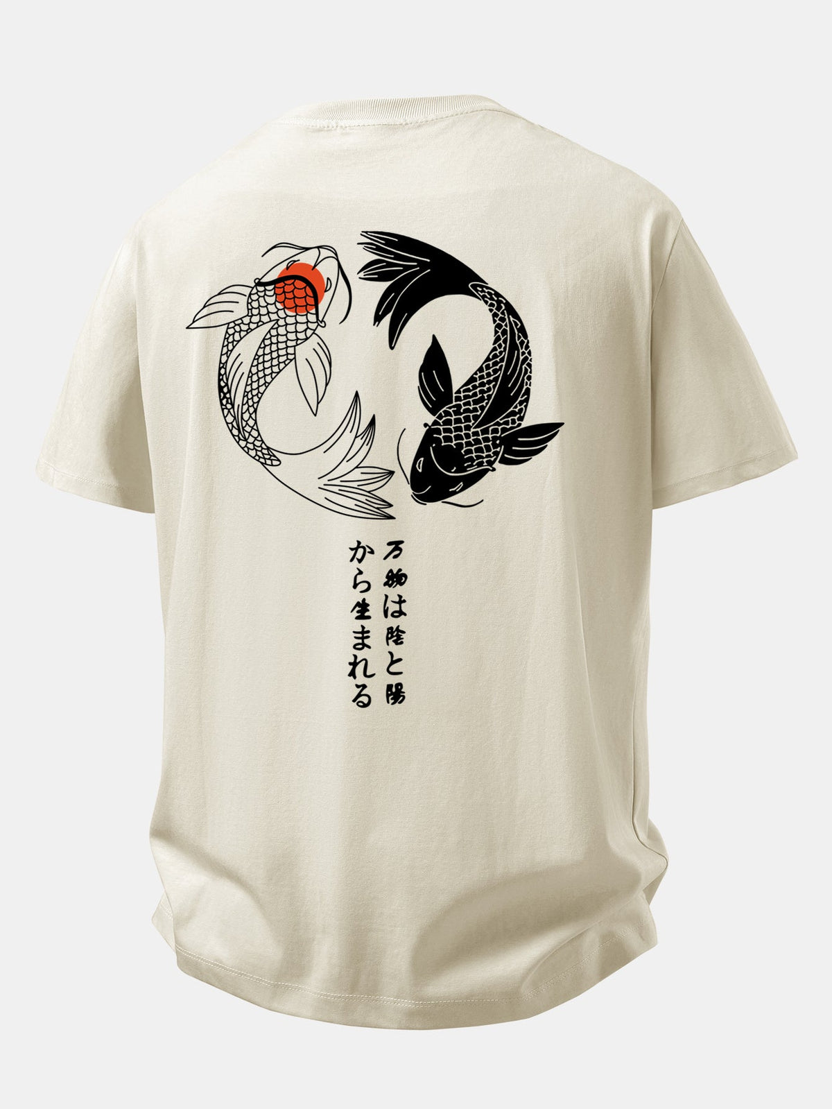 Camiseta de algodão com estampa japonesa de carpas koi e caimento confortável