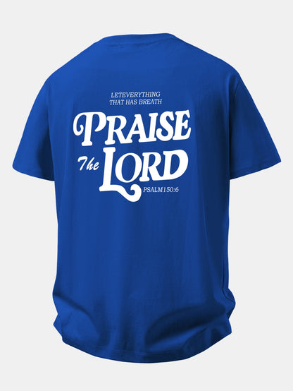Camiseta de Algodão com Estampa Praise The Lord e Caimento Relaxado