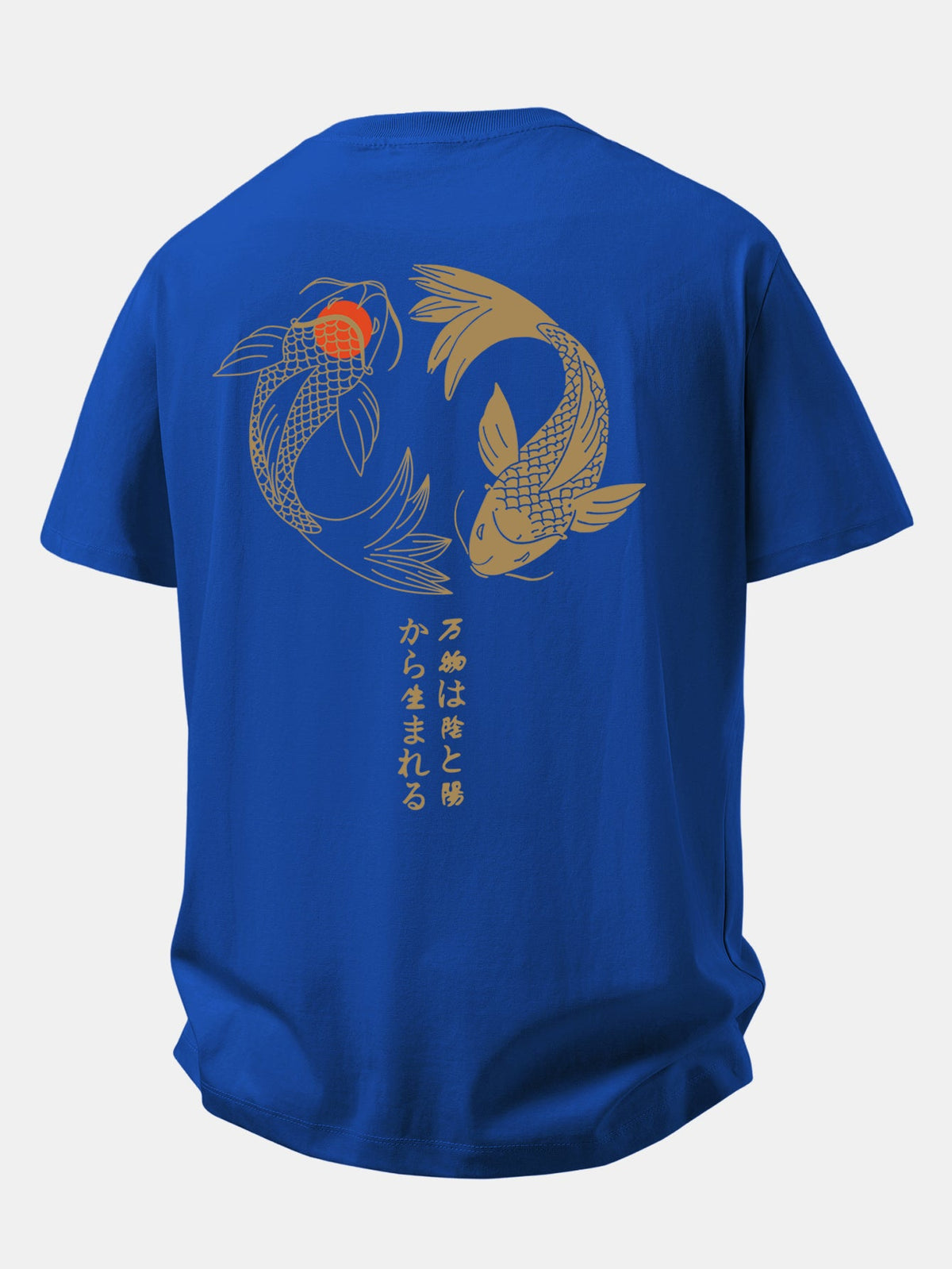 Camiseta de algodão com estampa japonesa de carpas koi e caimento confortável