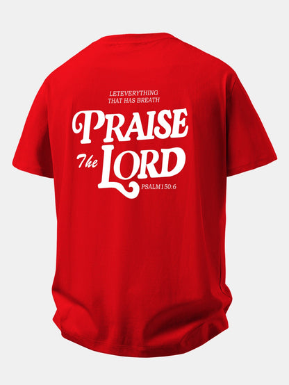 Camiseta de Algodão com Estampa Praise The Lord e Caimento Relaxado