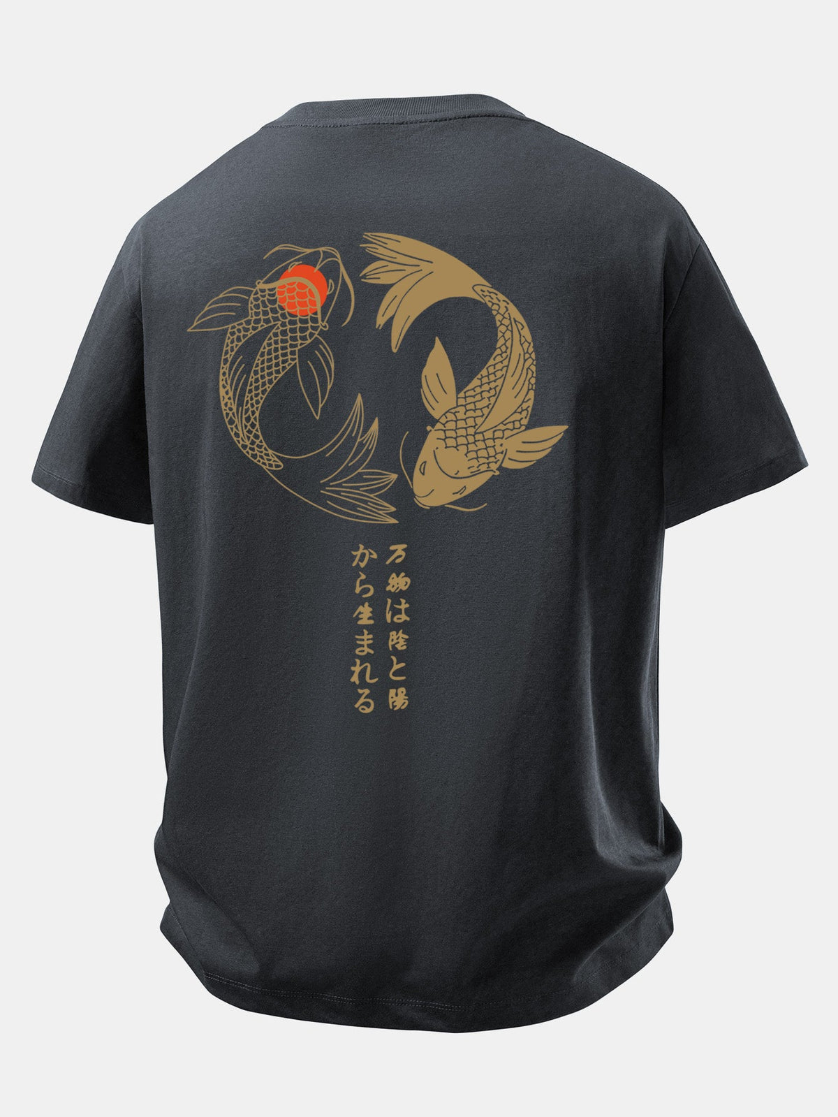 Camiseta de algodão com estampa japonesa de carpas koi e caimento confortável