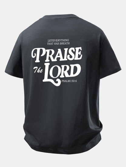 Camiseta de Algodão com Estampa Praise The Lord e Caimento Relaxado