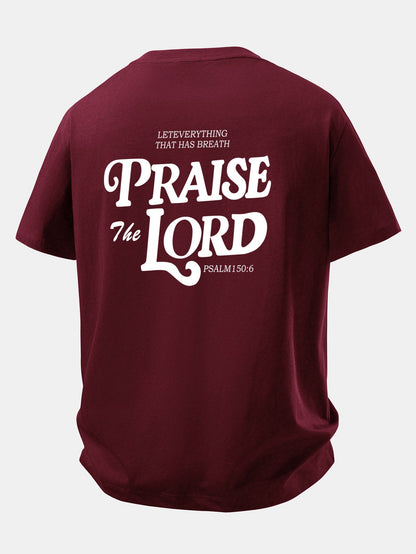 Camiseta de Algodão com Estampa Praise The Lord e Caimento Relaxado