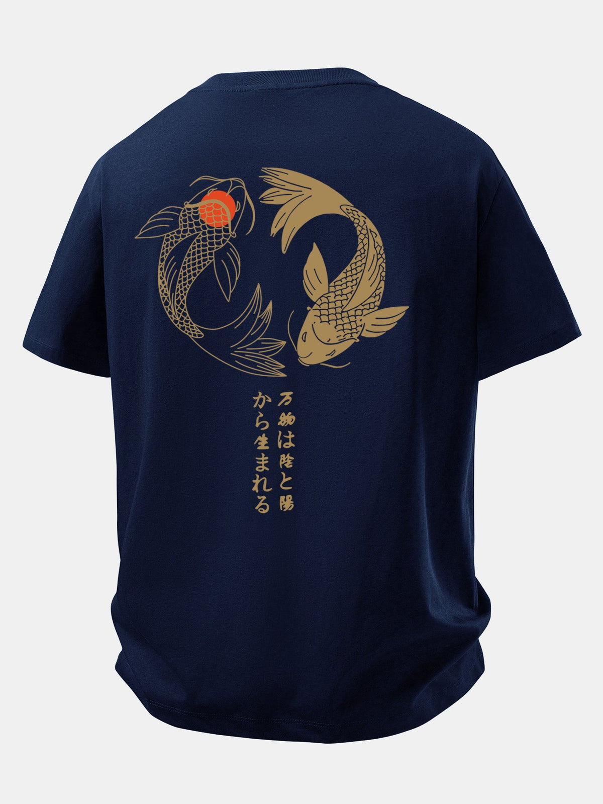Camiseta de algodão com estampa japonesa de carpas koi e caimento confortável