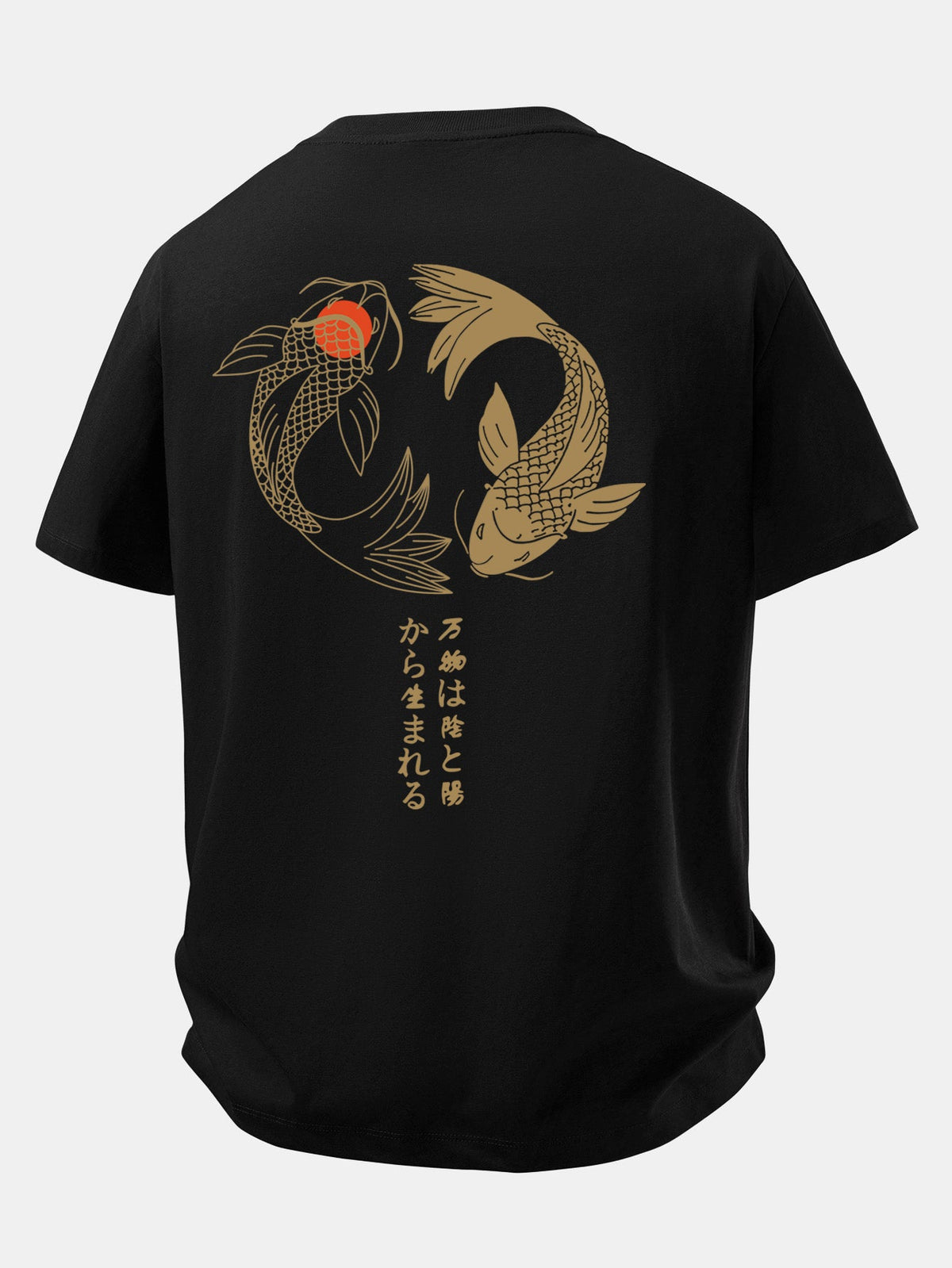 Camiseta de algodão com estampa japonesa de carpas koi e caimento confortável