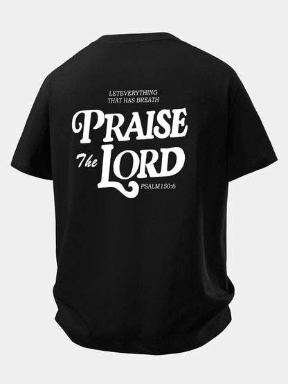 Camiseta de Algodão com Estampa Praise The Lord e Caimento Relaxado