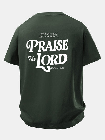 Camiseta de Algodão com Estampa Praise The Lord e Caimento Relaxado