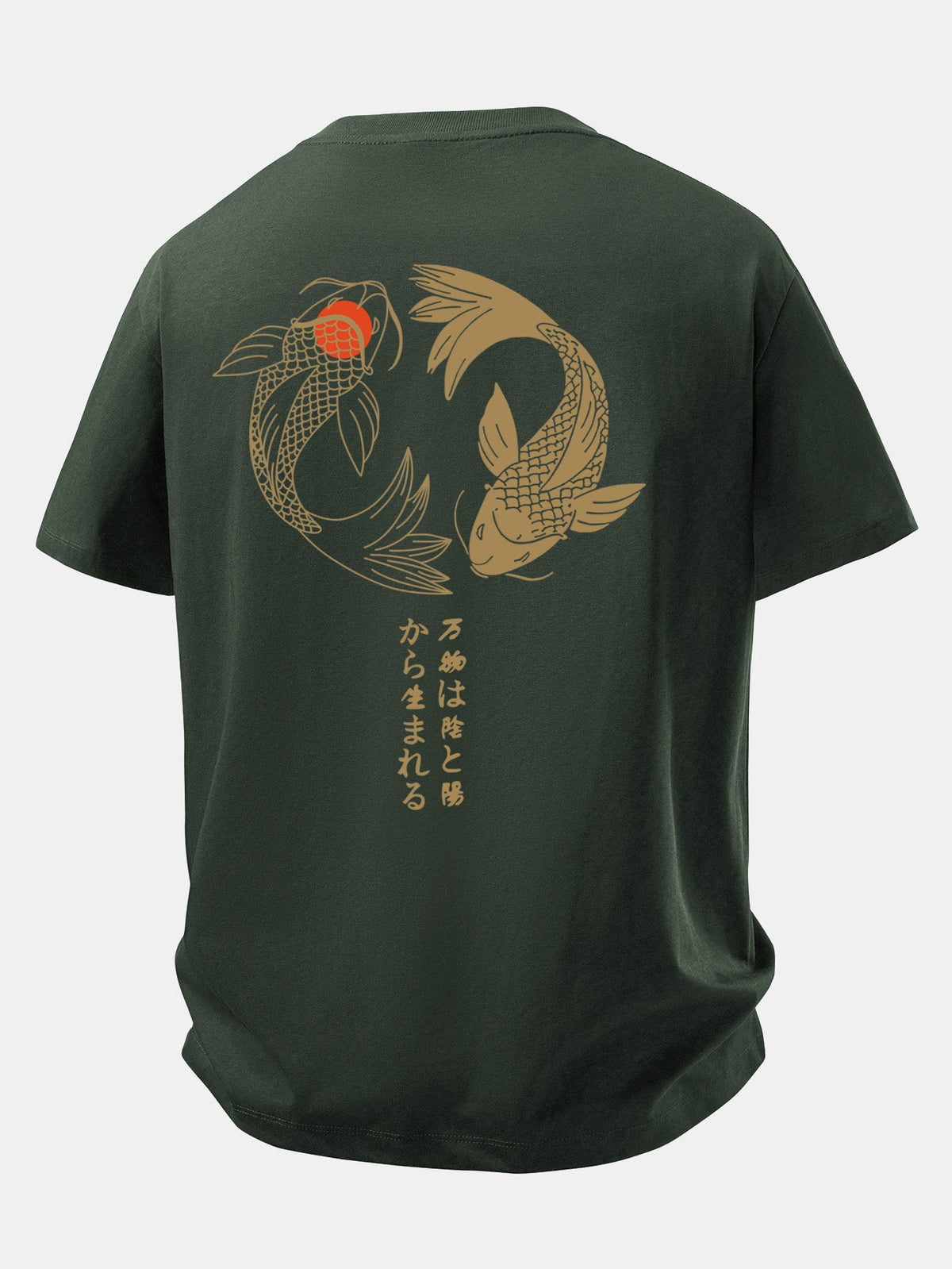 Camiseta de algodão com estampa japonesa de carpas koi e caimento confortável