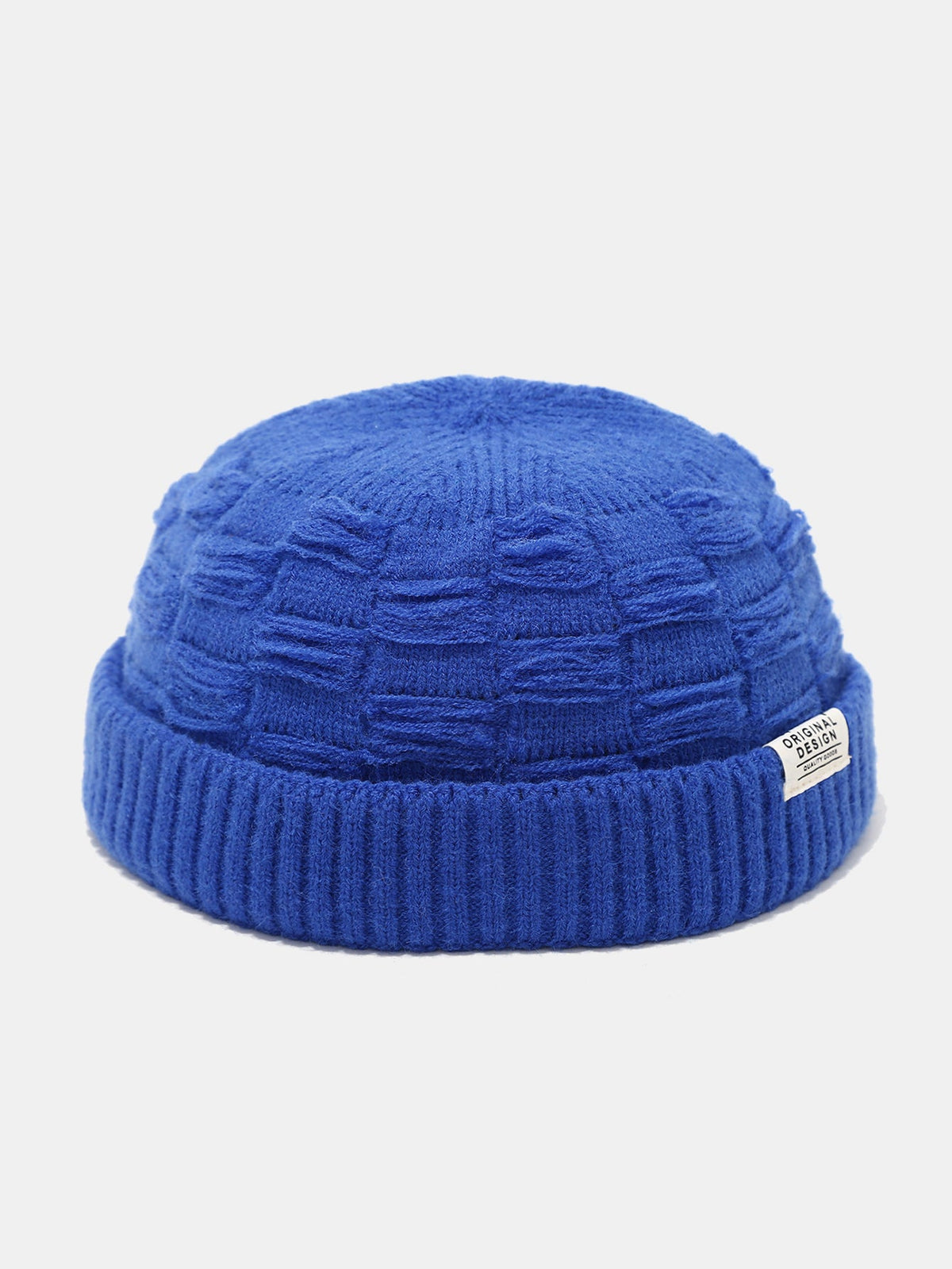 Distressed Check Knit Cuffed Short Beanie