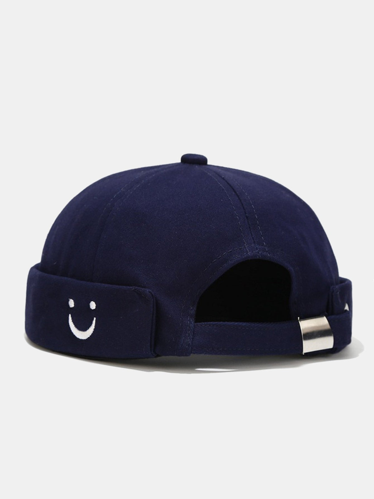 Boné ajustável de algodão sem viseira com bordado de carinha sorridente