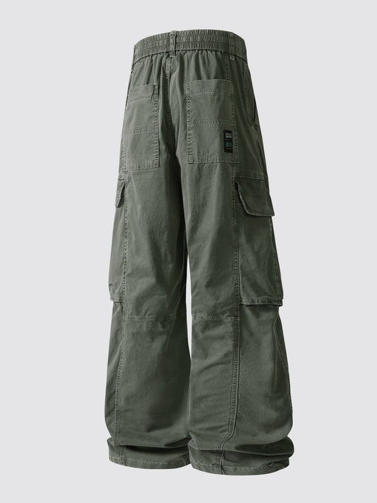 Vintage Washed Wide Leg Cargo Trousers