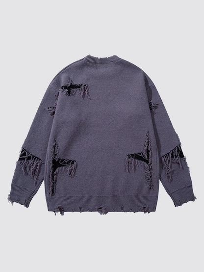 Distressed Skull Graphic Knit Jumper