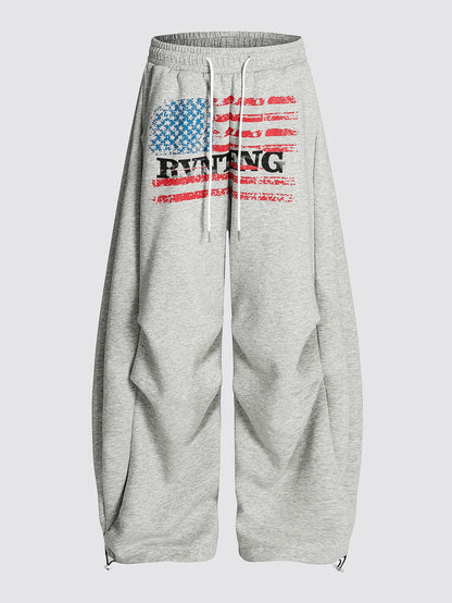 American Flag Print Wide Leg Sweatpants