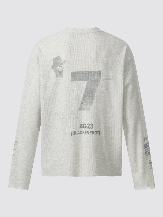 Vintage Union Jack Print Waffle Long Sleeve T-Shirt