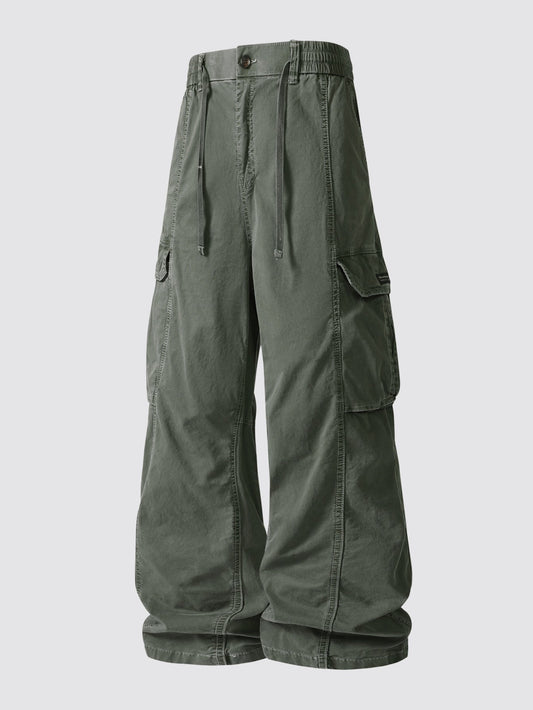 Vintage Washed Wide Leg Cargo Trousers