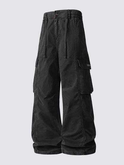 Vintage Washed Wide Leg Cargo Trousers