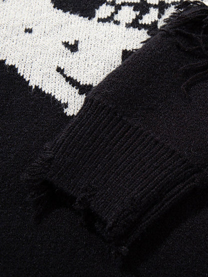 Distressed Skull Graphic Knit Jumper