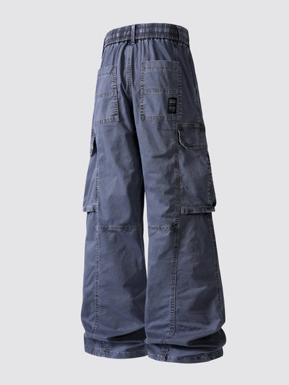 Vintage Washed Wide Leg Cargo Trousers