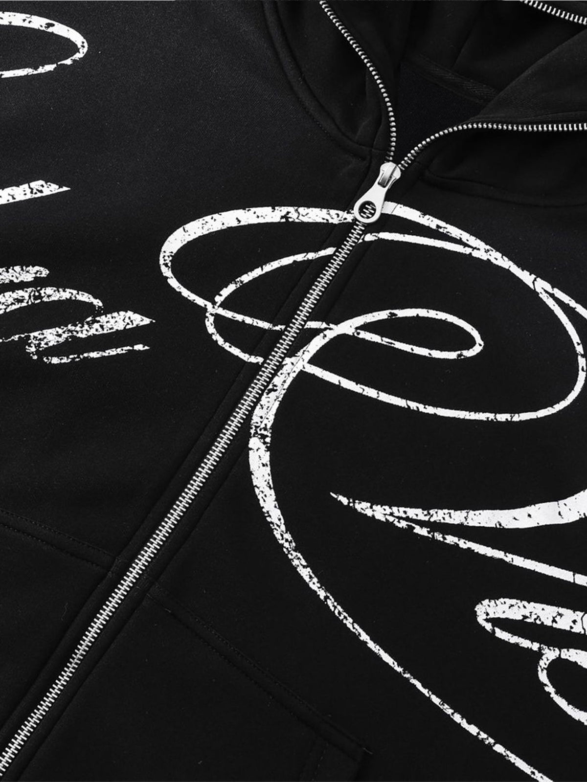 Oversized Script Print Zip Hoodie