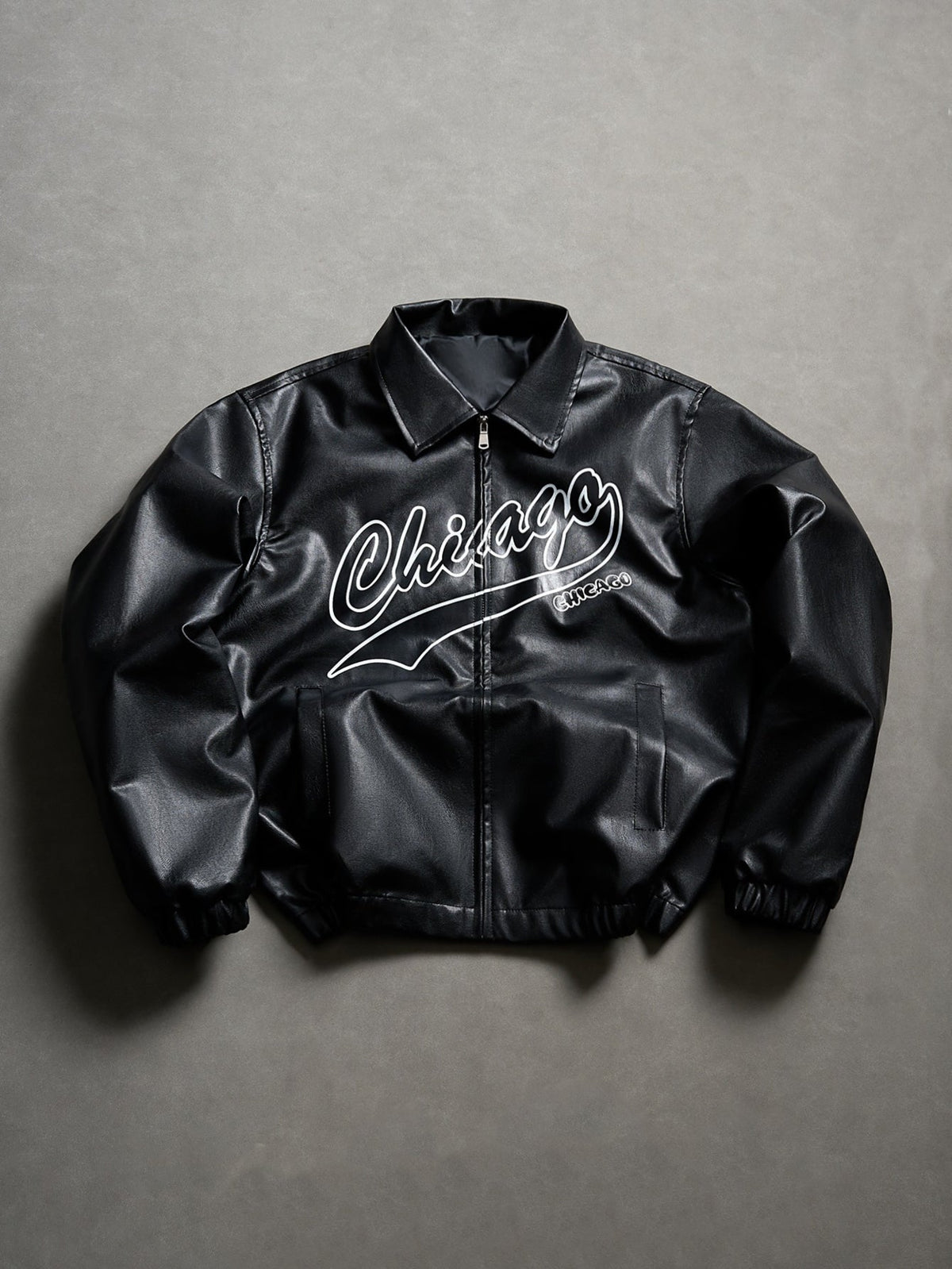Chicago Graphic Faux Leather Zip Jacket
