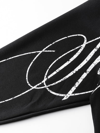 Oversized Script Print Zip Hoodie