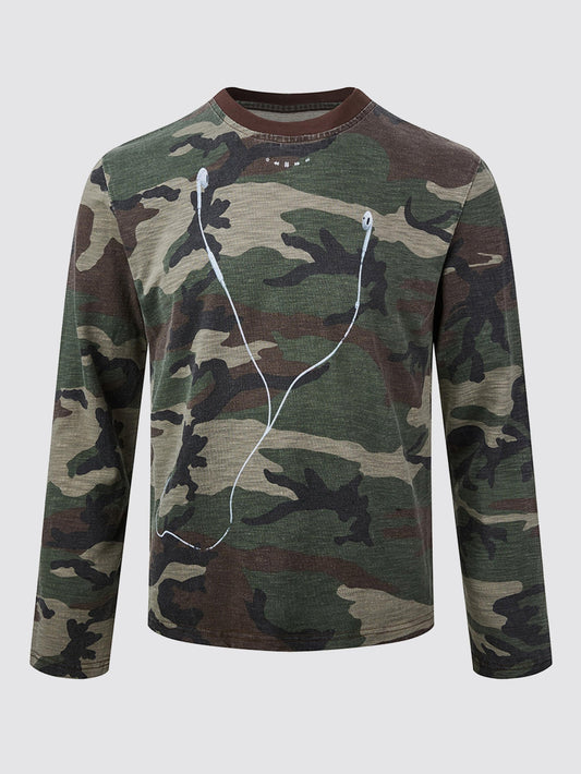 Camo Headphones Print Long Sleeve T-Shirt