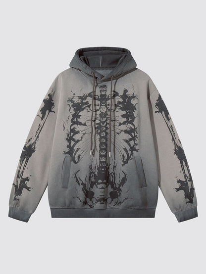 Washed Skeleton Print Hoodie
