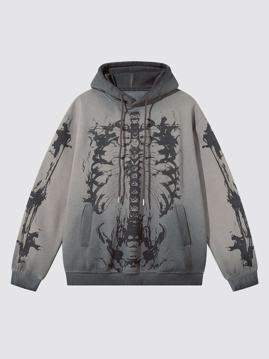 Washed Skeleton Print Hoodie