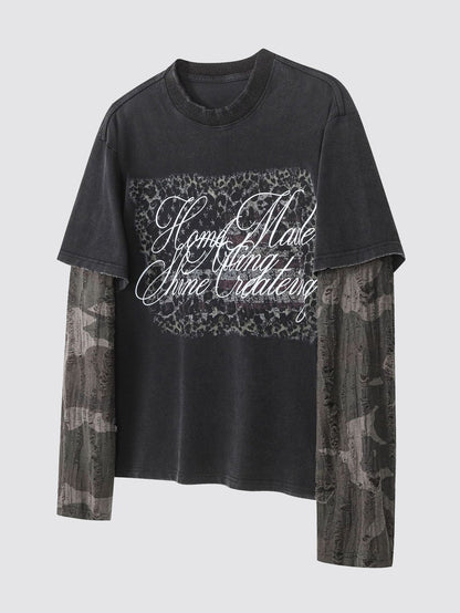 Vintage Washed Layered Camo Print T-Shirt