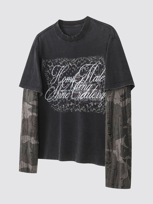 Vintage Washed Layered Camo Print T-Shirt