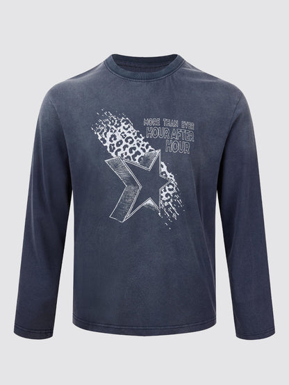 Vintage Washed Star Print Long Sleeve T-Shirt