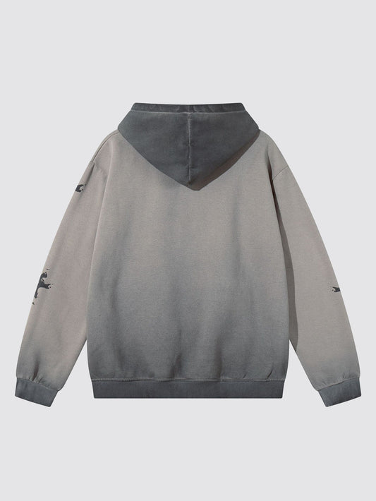 Washed Skeleton Print Hoodie
