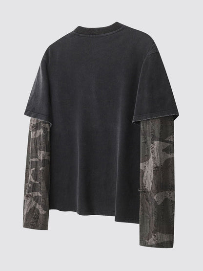 Vintage Washed Layered Camo Print T-Shirt